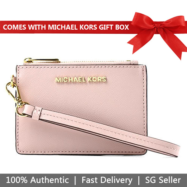 Michael Kors Jet Set Travel Coin Wallet Wristlet Id Card Holder Blossom / Fawn Pink # 35H8GTVW0TD1