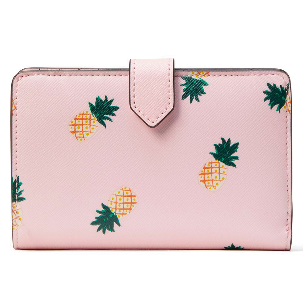 Kate Spade Medium Wallet Staci Pineapple Medium Compact Bifold Wallet Pink # K7218D1