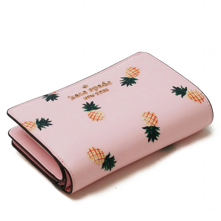 Kate Spade Medium Wallet Staci Pineapple Medium Compact Bifold Wallet Pink # K7218D1