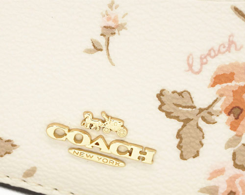 Coach Flat Card Case With Rose Bouquet Print Chalk Off White # 91789D1