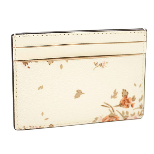 Coach Flat Card Case With Rose Bouquet Print Chalk Off White # 91789D1