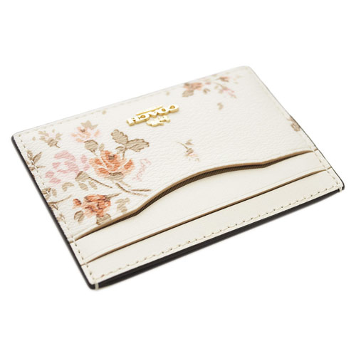 Coach Flat Card Case With Rose Bouquet Print Chalk Off White # 91789D1