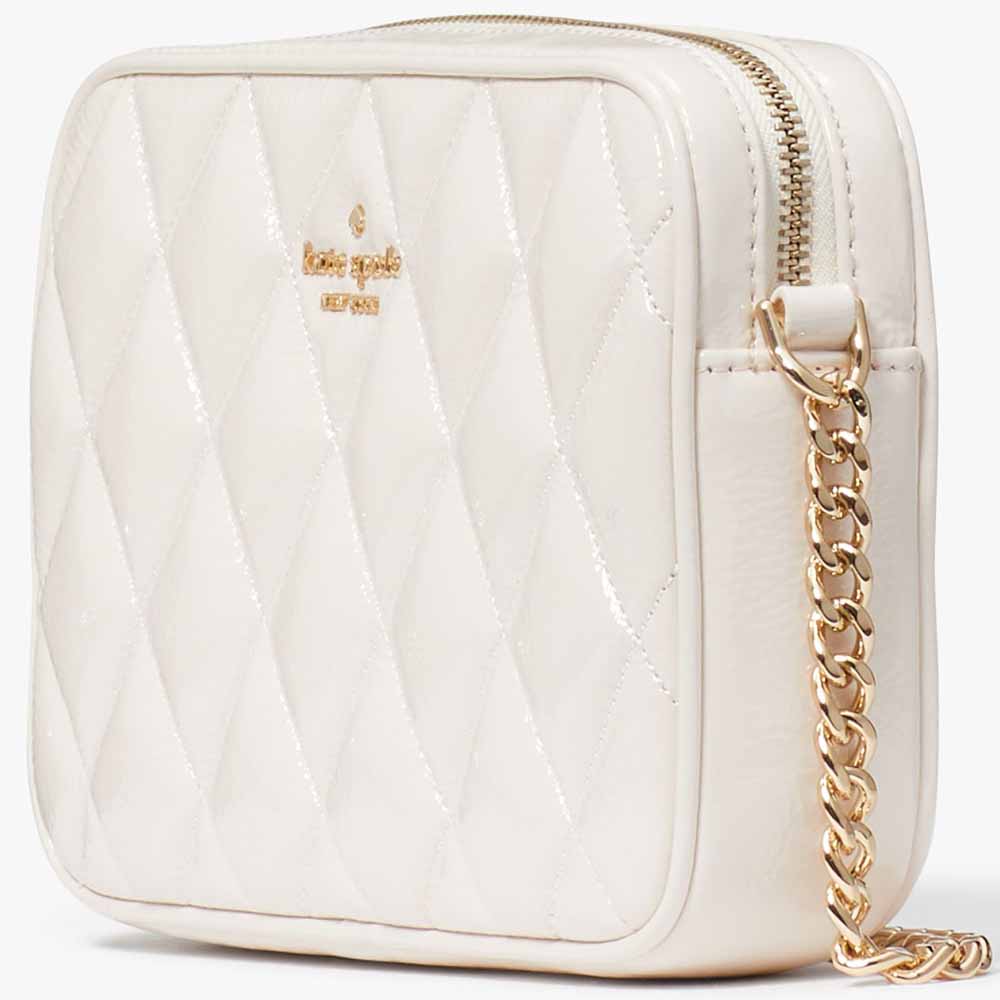 Kate Spade Crossbody Bag Sling Card Case Gift Set Glimmer Quilted Crinkle Patent Leather White # KE818