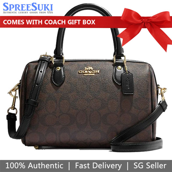 Coach Crossbody Bag Sling Rowan Satchel Bag In Signature Canvas Brown / Black # CH280D1