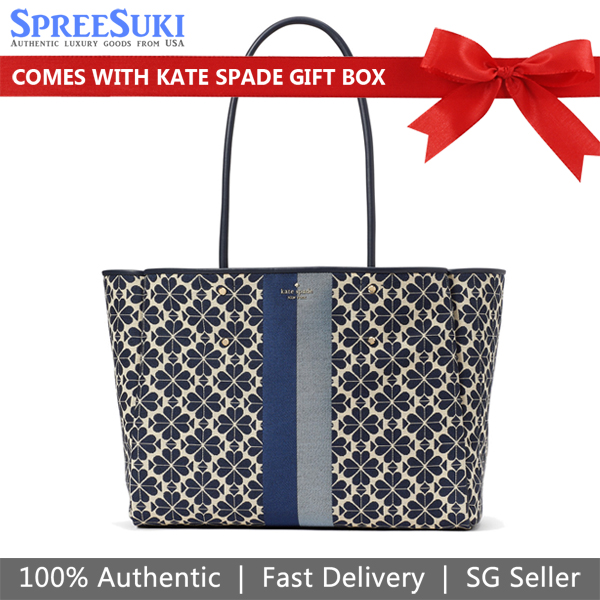 Kate Spade Flower Jacquard Stripe Everything Large Tote Blue # KE480