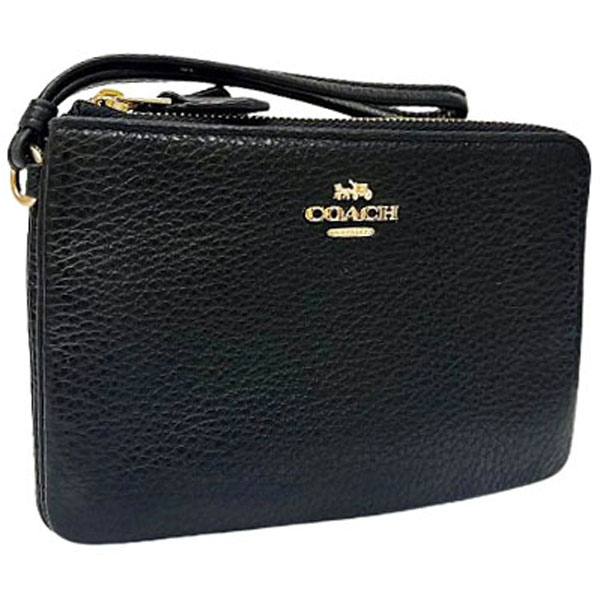 Coach Small Wristlet Leather Double Corner Zip Black # 6649D2