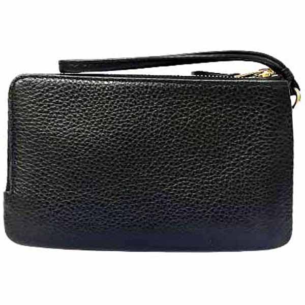 Coach Small Wristlet Leather Double Corner Zip Black # 6649D2