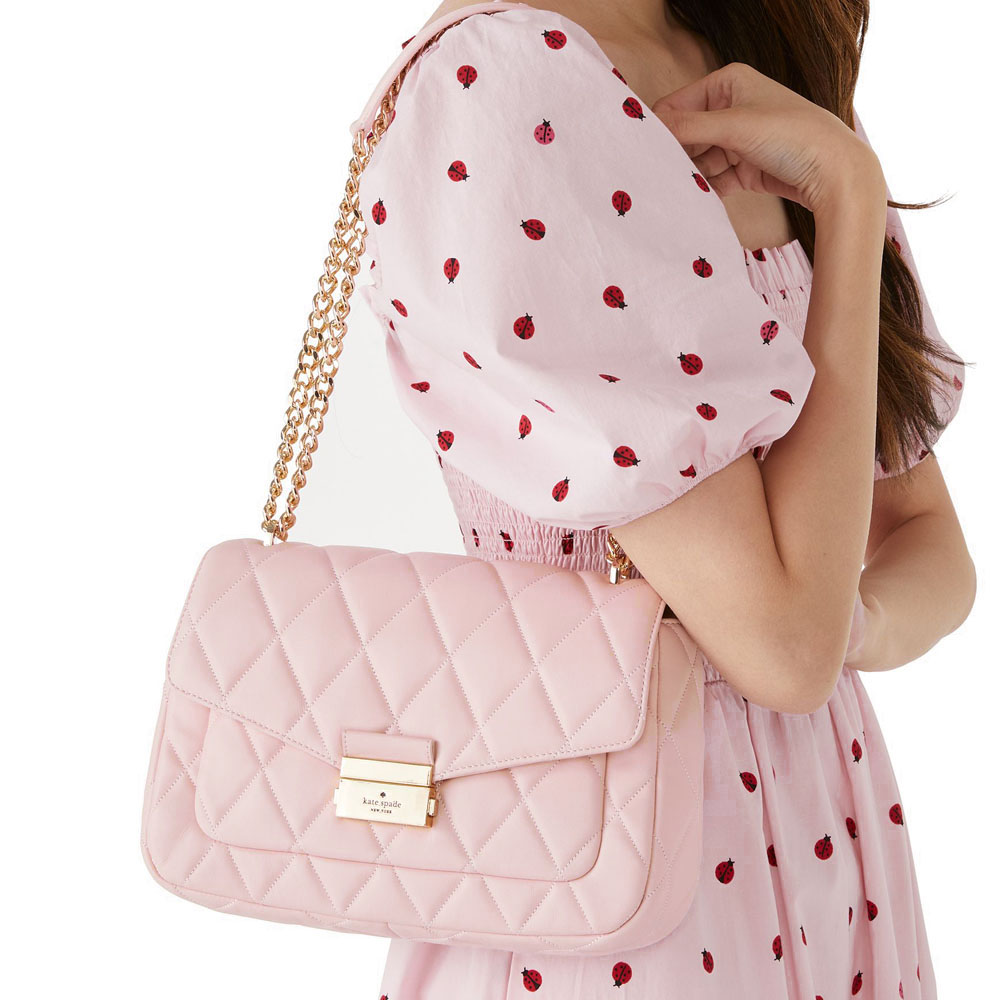 Kate Spade Shoulder Bag Crossbody Bag Carey Medium Smooth Quilted Leather Conch Pink # KA766D11