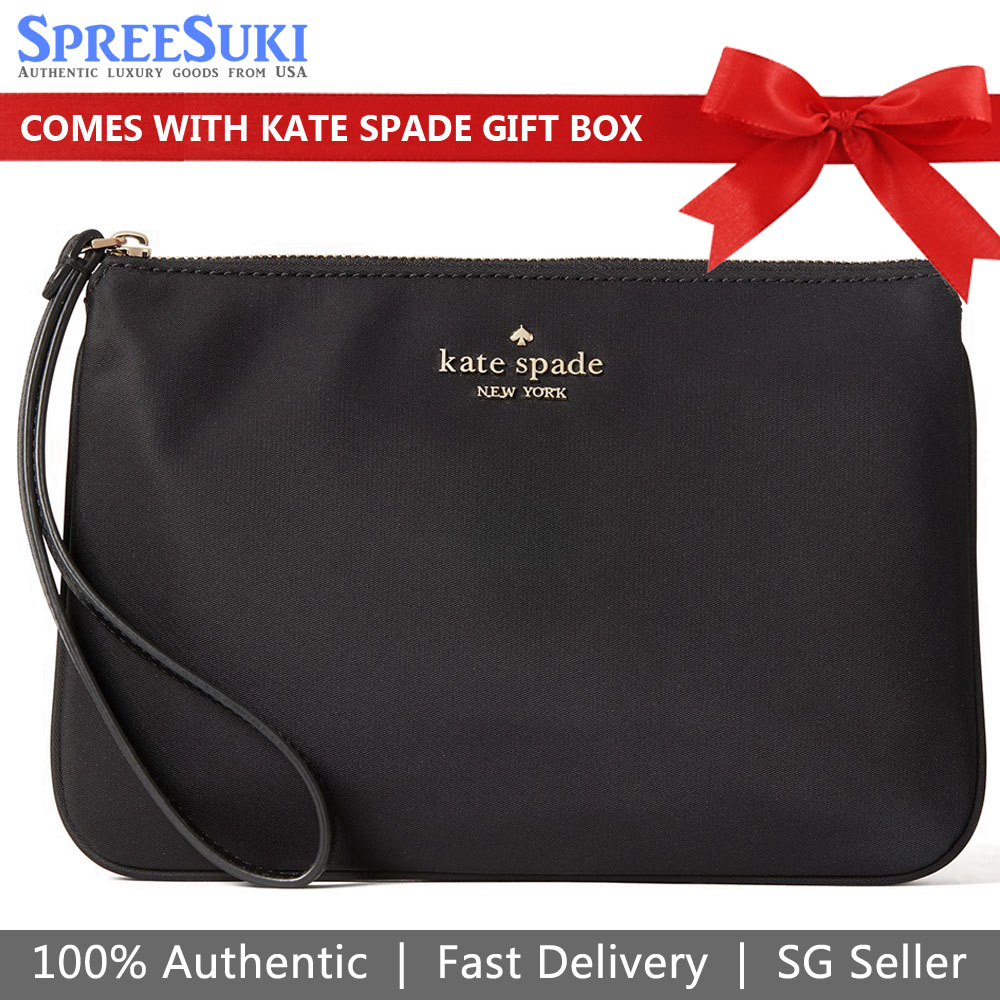 Kate Spade Chelsea The Little Better Nylon Medium Wristlet Pouch Black # WLR00614D4