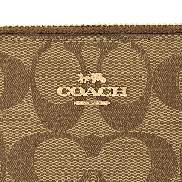 Coach Medium Wallet Signature Medium Id Zip Around Wallet Khaki Saddle # 88913D1