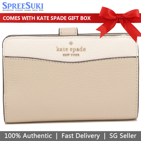 Kate Spade Medium Wallet Leila Colorblock Pebble Leather Medi Light Sand Beige Nude Cream Off White # K6396D2