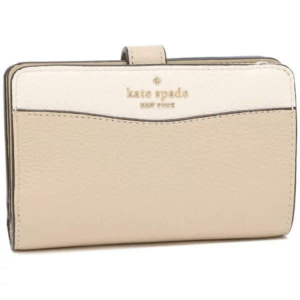 Kate Spade Medium Wallet Leila Colorblock Pebble Leather Medi Light Sand Beige Nude Cream Off White # K6396D2