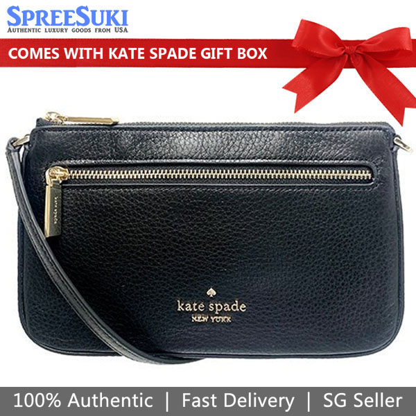 Kate Spade Leila Pebbled Leather Convertible Pouch Wristlet Black # K6088D5