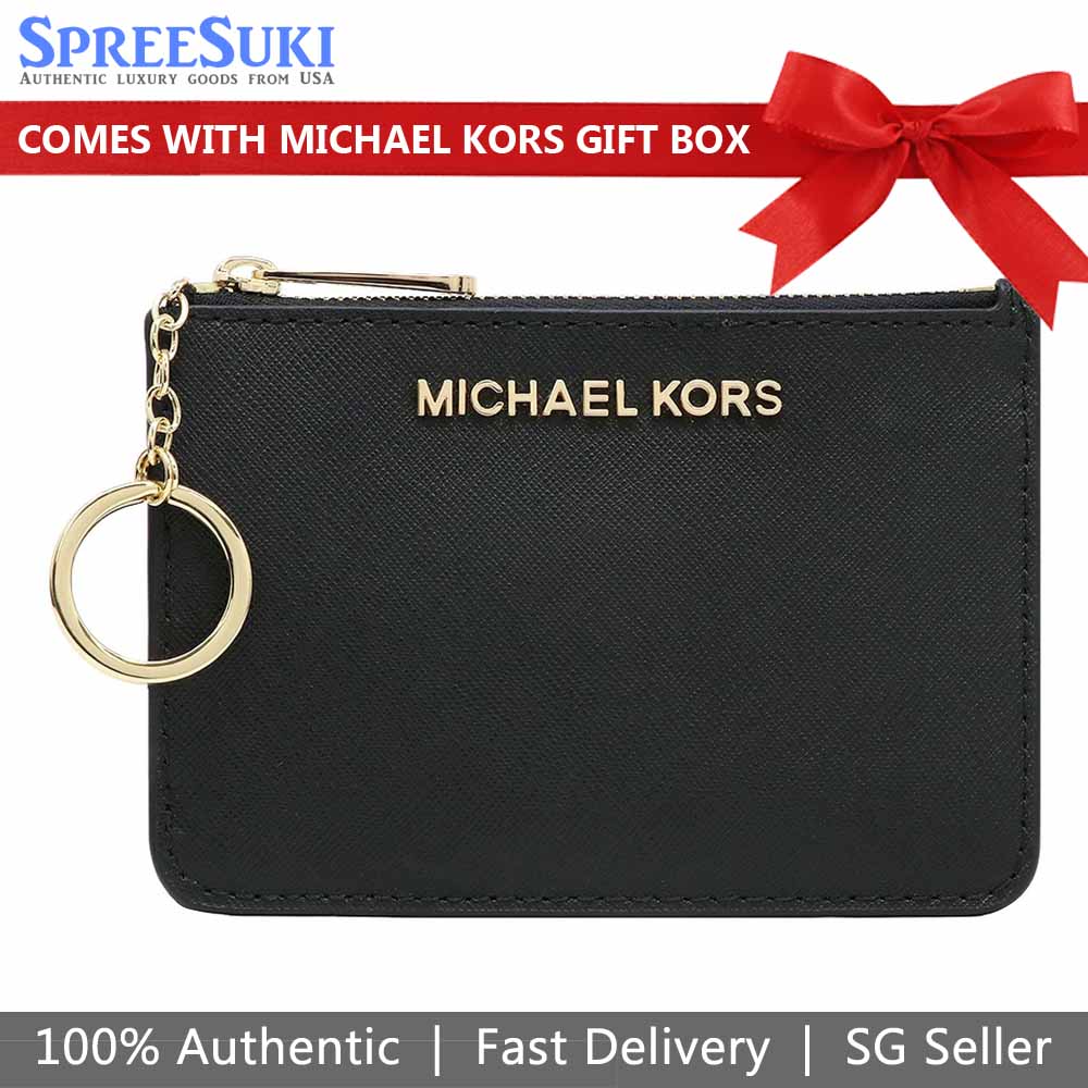 Michael Kors Jet Set Travel Small Top Zip Coin Pouch With Id Window Black # 35F7GTVU1L