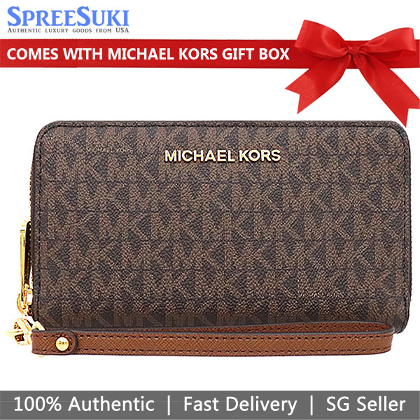 Michael Kors Phone Wallet Jet Set Travel Large Flat Multifunctional Phone Case Wristlet Brown # 35F8GTVW9BD1