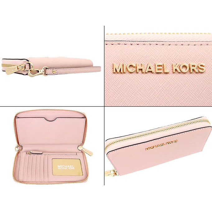 Michael Kors Phone Wallet Jet Set Travel Large Flat Multi-Functional Phone Leather Case Blossom Pink # 35F8GTVW7LD3