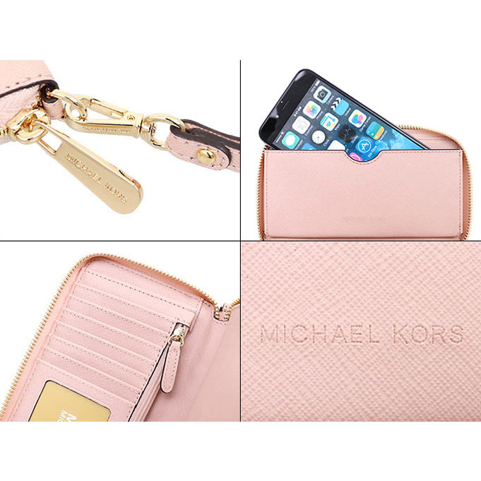 Michael Kors Phone Wallet Jet Set Travel Large Flat Multi-Functional Phone Leather Case Blossom Pink # 35F8GTVW7LD3