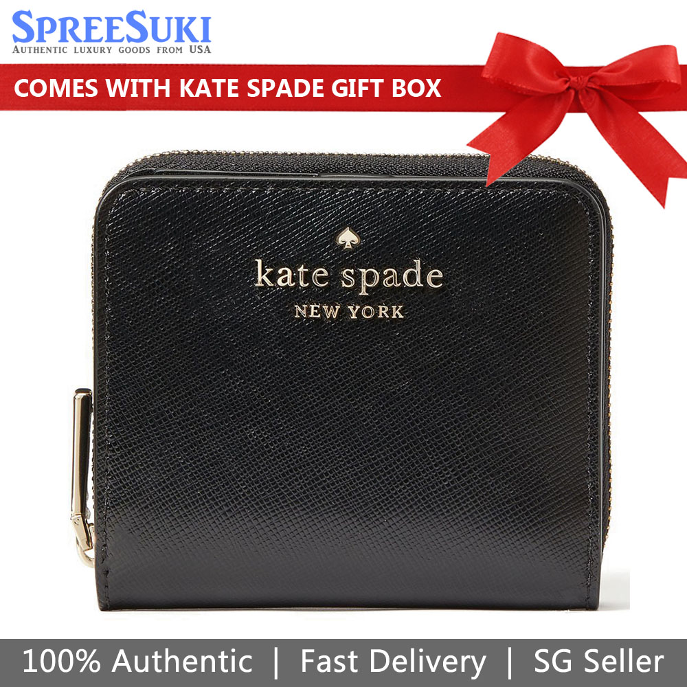 Kate Spade Small Wallet Small Zip Around Bifold Wallet Black # WLR00634D5