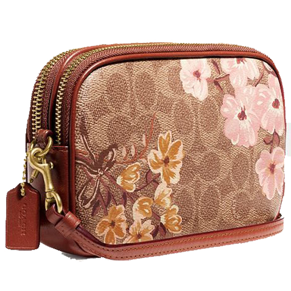 Coach Crossbody Bag Sling Sadie Crossbody Clutch In Signature Canvas With Prairie Floral Tan Brown # 66666