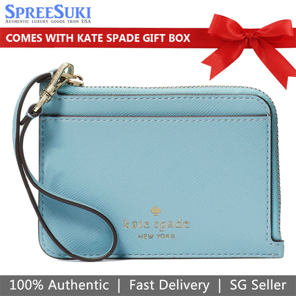 Kate Spade Small Card Holder Wristlet Saffiano Pvc Schuyler Smoky Blue # KE701