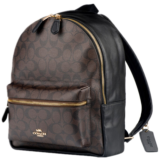 Coach Medium Charlie Backpack In Signature Canvas Brown / Black # F32200D2