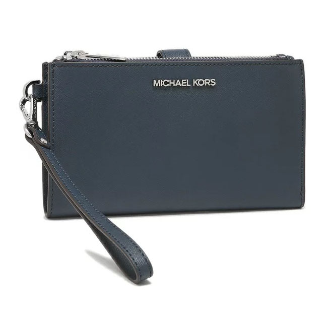 Michael Kors Jet Set Travel Double Zip Wristlet Wallet Navy Blue # 35F8STVW0L