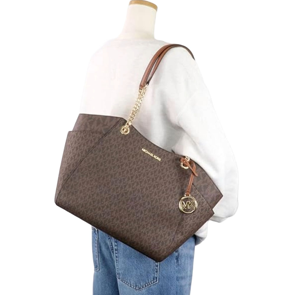 Michael Kors Tote Shoulder Bag Jet Set Travel Large Chain Shoulder Tote Brown # 35S4GTVT3B