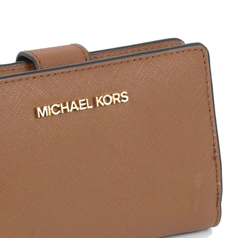 Michael Kors Medium Wallet Jet Set Travel Medium Leather Bifold Zip Coin Wallet Luggage Brown # 35F7GTVF2L