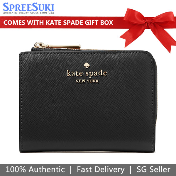 Kate Spade Small Wallet Madison Saffiano Leather Small Lzip Wallet Black # KH615