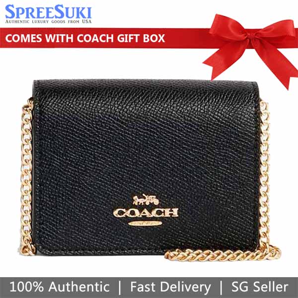 Coach Crossgrain Mini Wallet On A Chain Crossbody Bag Black # C0059