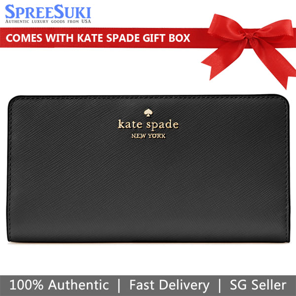 Kate Spade Long Wallet Medium Wallet Madison Saffiano Leather Large Slim Bifold Wallet Black # KI366