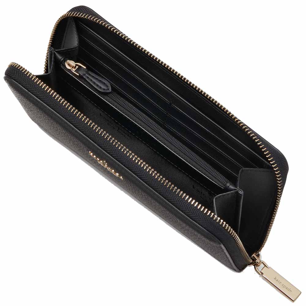 Kate Spade Long Wallet Lena Pebbled Leather Large Continental Wallet Black # KH786