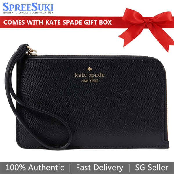 Kate Spade Small Wristlet Lucy Saffiano Leather Small Lzip Wristlet Black # KH613