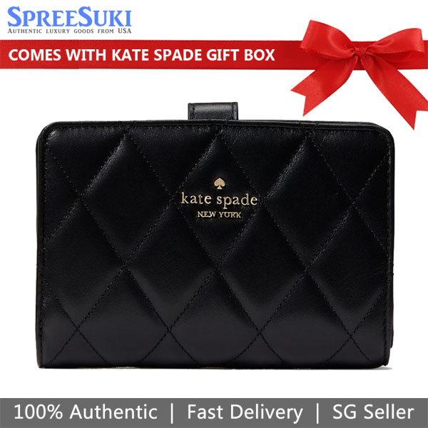 Kate Spade Carey Smooth Quilted Medium Compact Bifold Black # KG424