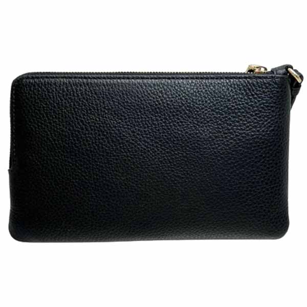 Coach Large Wristlet Pebbled Leather Double Zip Wallet Black # CU919