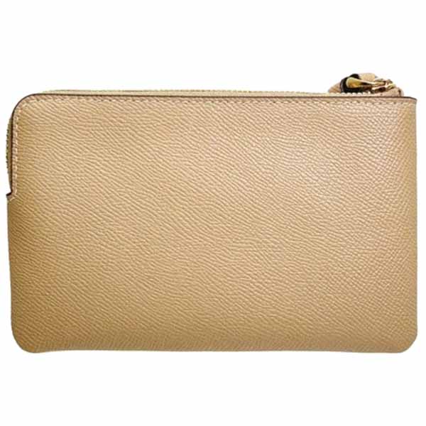 Coach Small Wristlet Crossgrain Leather Corner Zip Taupe # CV396