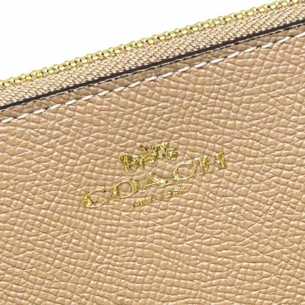 Coach Small Wristlet Crossgrain Leather Corner Zip Taupe # CV396