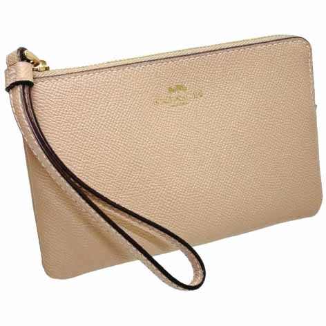 Coach Small Wristlet Crossgrain Leather Corner Zip Taupe # CV396