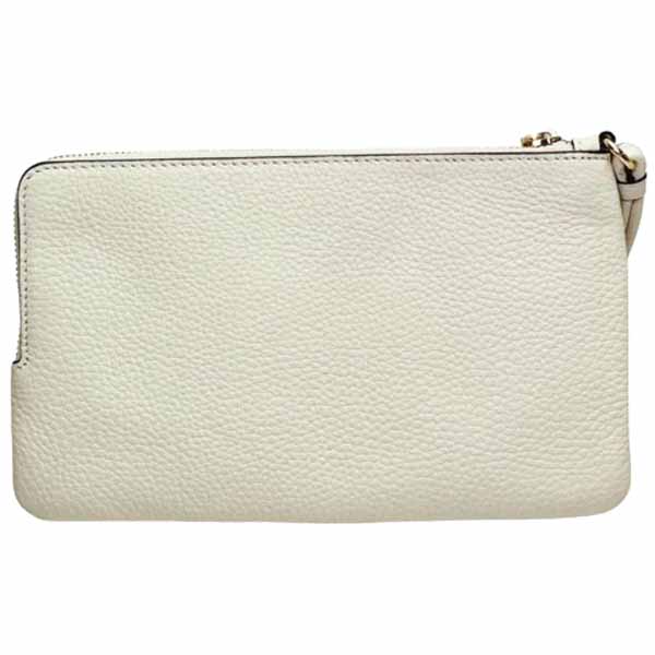 Coach Large Wristlet Signature Pvc Double Zip Wallet Khaki Chalk # CU920