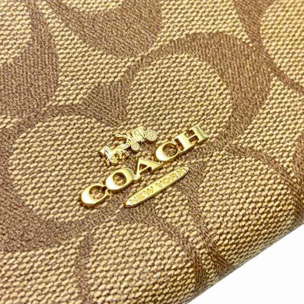 Coach Large Wristlet Signature Pvc Double Zip Wallet Khaki Chalk # CU920