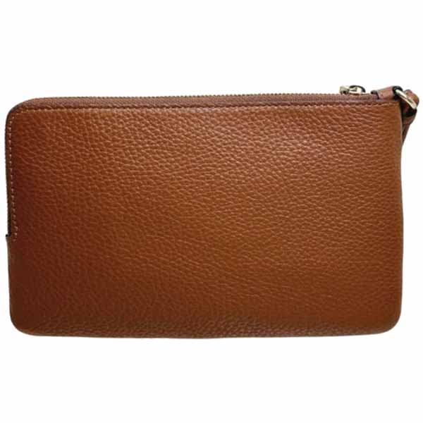 Coach Large Wristlet Pebble Leather Double Zip Wallet Redwood Brown # CU919