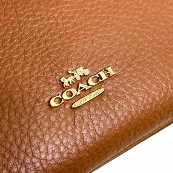 Coach Large Wristlet Pebble Leather Double Zip Wallet Redwood Brown # CU919