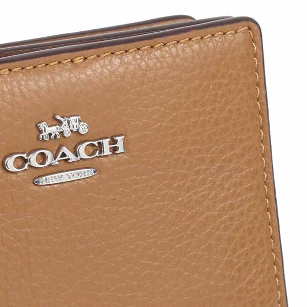 Coach Small Wallet Pebble Leather Snap Wallet Light Saddle Brown # C2862