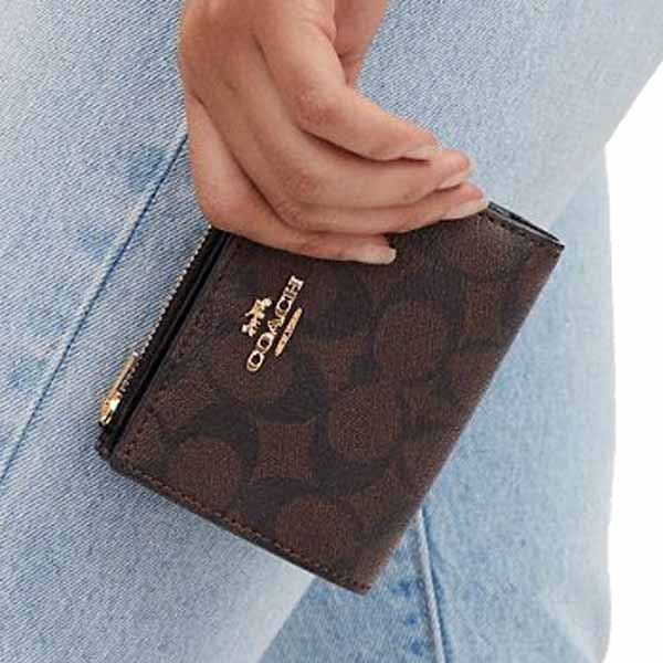 Coach Small Wallet Signature Bifold Wallet Brown Black # CM852