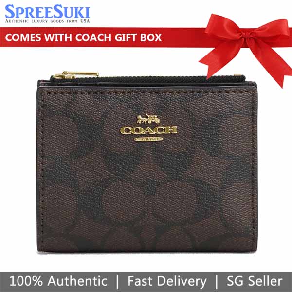 Coach Small Wallet Signature Bifold Wallet Brown Black # CM852