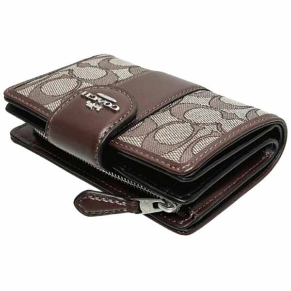 Coach Medium Wallet Medium Corner Zip Signature Jacquard Maple Brown # CU987