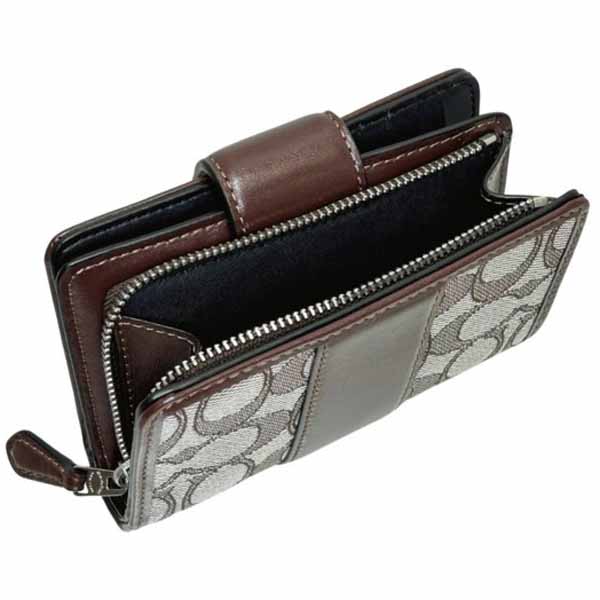 Coach Medium Wallet Medium Corner Zip Signature Jacquard Maple Brown # CU987