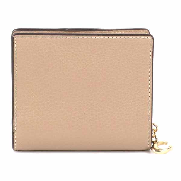 Coach Small Wallet Pebble Leather Snap Wallet Taupe Nude Beige # C2862