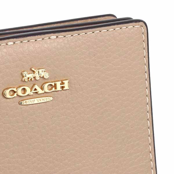 Coach Small Wallet Pebble Leather Snap Wallet Taupe Nude Beige # C2862