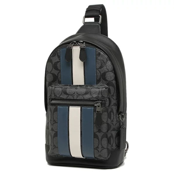 Coach Men Backpack Sling Pack Signature Varsity West Pack Charcoal Black Denim Blue Chalk Off White # 2999D1